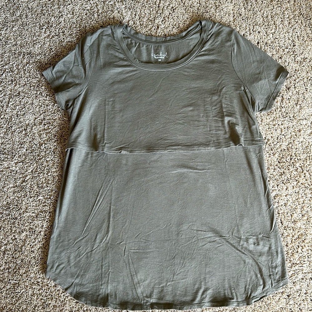Isabel Maternity, Short Sleeve Nursing Maternity T-Shirt, Olive Green, M